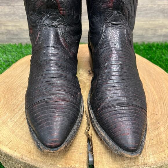 Dan Post Women - Size 8M - Vintage Black Cherry Lizard Cowboy Boots 14045 - Picture 2 of 12